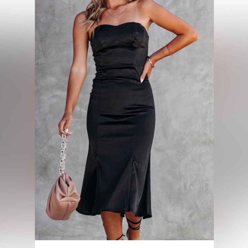 DO+BE Strapless Black Midi Mermaid Dress